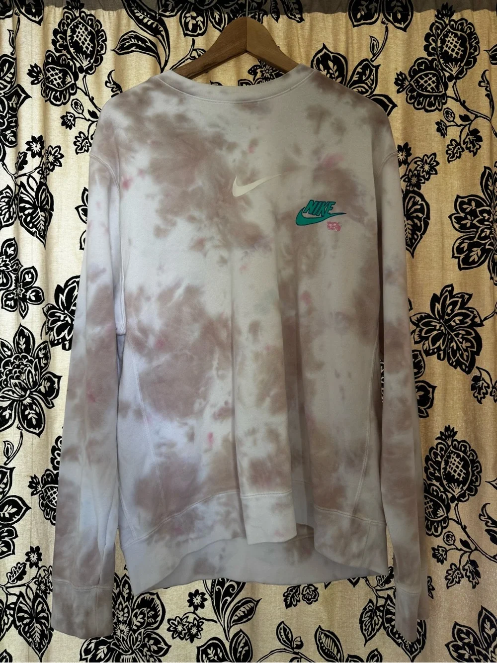 Nike Tie-Dye Crewneck Sweatshirt — Lavender, Pink, Light Brown & Teal Accents